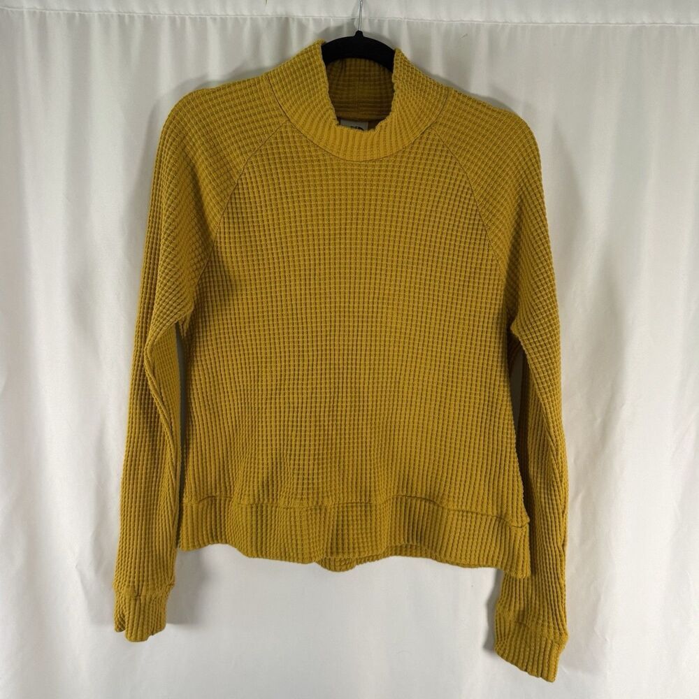 North Face Sweater Women's Medium Yellow Waffled Turtleneck Long Sleeve Pullover